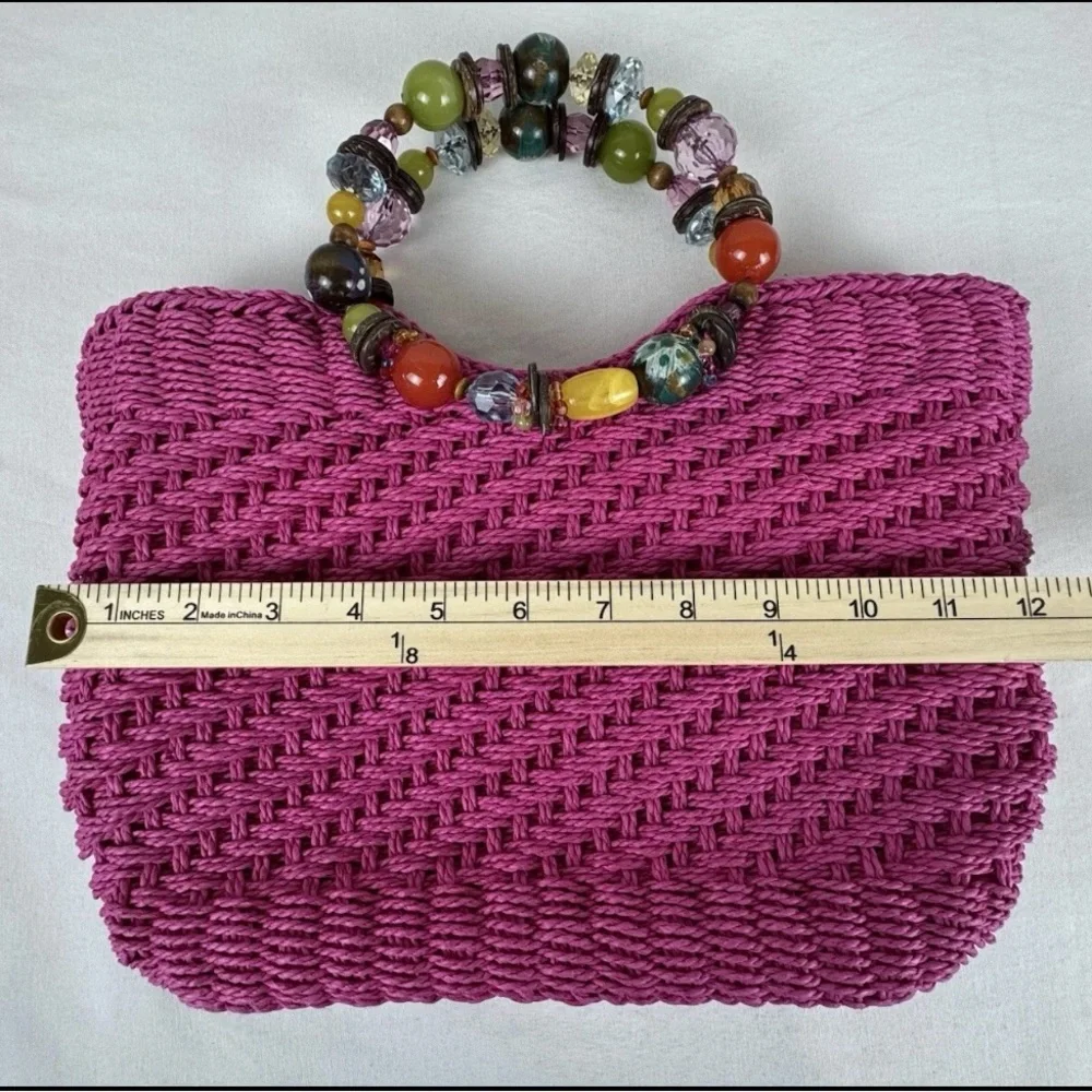 Cappelli Straworld Fuchsia Tote with Beaded Handle - Picture 5 of 12